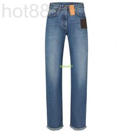 Jeans pour femmes pantalons de créateurs avec motif de lettres filles nouveau coton Vintage haut de gamme Milan piste marque Cowboy décontracté bouton Outwear Denim pantalon long droit ABJT