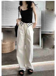 Jeans pour femmes Designer qualité été petit jean taille rayé retourné parfumé avec trous cassés, baril droit, taille haute, pantalon en jean blanc FXLZ