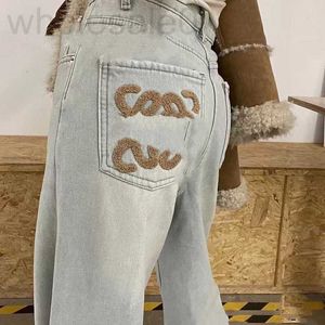 Jeans pour femmes Designer Rowe doit une serviette de velours brodée jeans jambe large droite décontractée F66I