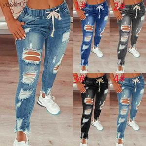 Damesjeans Designer Sexy Dames Gat Jeans Doorboord Kwastje Split Denim Potlood Broek Casual Recht Dames Mode Vrijetijdsbroeken 2022 trends 240304