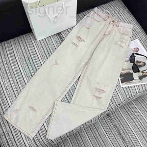 Dames jeans ontwerper lente en zomer Koreaanse stijl minimalistische stijl zware industrie oude en veelzijdige hoge taille pure katoenen wide been jeans ze3y