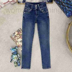 Jeans pour femmes Designer Trois boutons taille haute jean slim femme nouvelle industrie lourde européenne, mince, petits pieds, pantalon crayon tendance UMUE