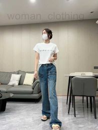Jeans da donna Designer Abbigliamento donna Estate Nuovo lavato con acqua Tasche larghe con chiusura Design unico Gamba larga Canna dritta Abbigliamento da lavoro Denim SR3V