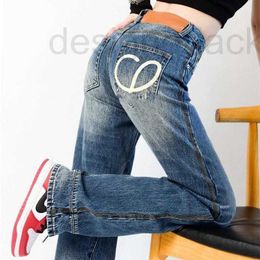 Dames Jeans Designer Dames jeans designer broek donkerblauw hoge taille rechte denim broek dames Amerikaanse straat losse wijde pijpen broek 0M9G