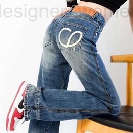 Damesjeans Designer Damesjeans designerbroek donkerblauw hoge taille rechte denim broek straat losse wijde pijpen broek RDT5