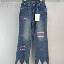 Jeans pour femmes Designer Xiaoxiangfeng 23 Nouvel automne et hiver brodé pour les femmes avec le sens du design américain High Street, droit, ample, taille NOYO