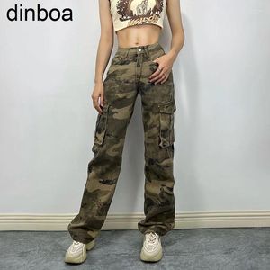 Damesjeans Dinboa Winter Vrouwen Kleding Zietbouwen Lange broek Modieuze flare broek Hoge Taist Ladies Camouflage Lading