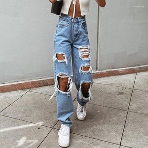 Jeans femme en détresse Streetwear trou Hip Hop taille haute pantalon déchiré Vintage femme mode droite Denim pantalon été Jean