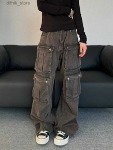 Jeans pour femmes en détresse jeans de cargaison multi-poche pour femmes Y240408