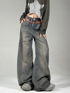 Jeans pour femmes en détresse lavé jambe large femme américaine rétro rue lâche jambe droite pantalon Y2k hip hop mode taille haute 231214