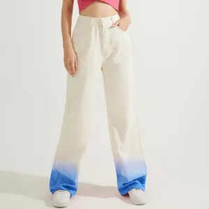 Pantalones vaqueros drapeados de pierna recta para mujer, pantalón vaquero holgado de cintura alta con botones y diseño degradado, Vestidos para mujer