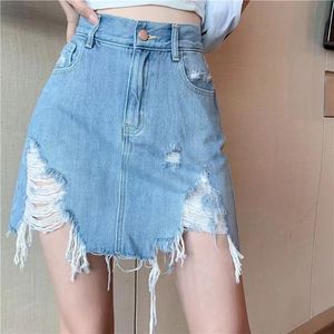 Dames Jeansjurk Sexy Dames Denim Shorts Hoge Taille Rokken Zomer Mode Broek Rok Gescheurd Dames Vintage Jean Femme Mager Rok uit één stuk Maat S-2XL