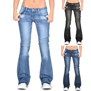 Chute de jeans pour femmes !! Pantalon évasé élastique pour femmes, coupe cintrée, dégradé, taille basse, vêtements quotidiens