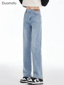 Jeans pour femmes Duomofu bleu clair chic bouton de fermeture à glissière décontracté femme printemps basique taille haute mince mode pleine longueur droite femmes