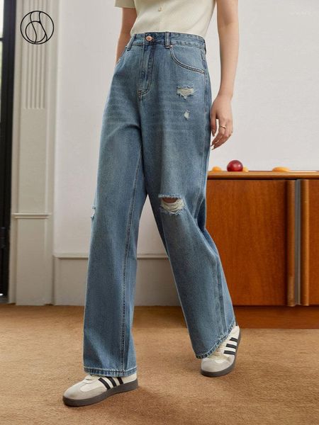 Jeans de mujeres Dushu Old Retro Style Reted Risped for Women Summer High Street Pantalones heterosexuales sueltos
