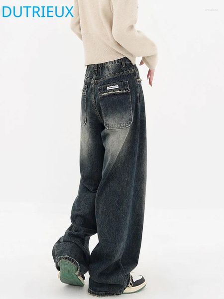 Jeans pour femmes Dutriobs Harajuku Streetwear Retro Fashion 2024 Spring Women High Taies Loose Wide Jam Straight Denim Pantalon Pantalon