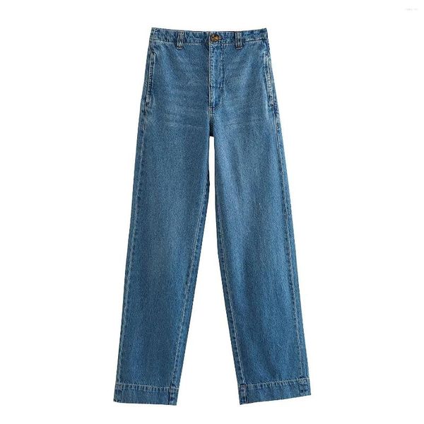 Jeans pour femmes Dylqfs 2023 Été Femmes Blue Button Pockets Décoration Pantalon de cowboy décontracté de streewear vintage