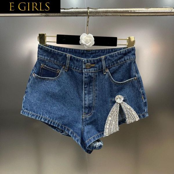 Jean femme E filles 2023 été arrivée taille haute strass arc bleu mince Denim Shorts Streetwear femmes court GH955