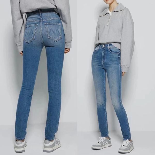 Jeans pour femmes Début du printemps High Elastic Sky Blue Taille Slim Fit Petits pieds Denim Pantalon pour femmes Mo388