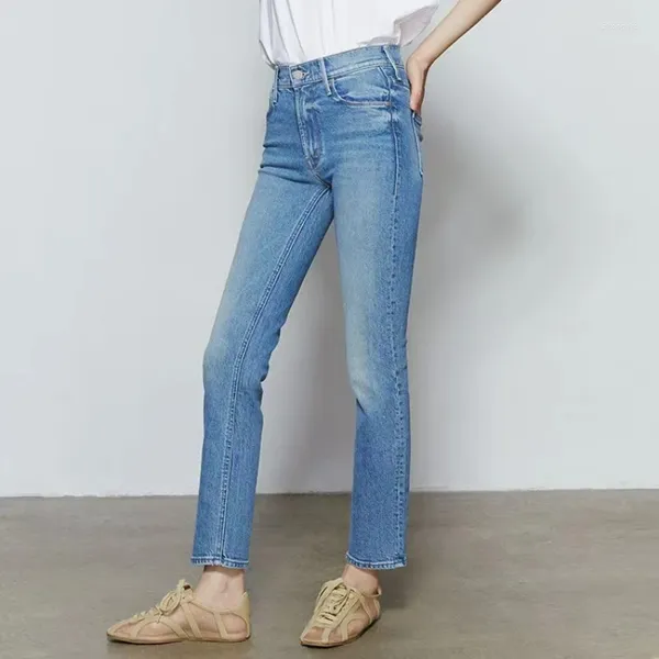 Jeans pour femmes au début du printemps taille haute extension slim bleu pour les femmes neuvième pantalon