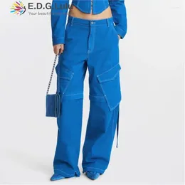 Jeans pour femmes Edglulu Fashion Design Pockets Y2K Street Retro Leisure Wide-Legs Blue Black Black Pantals Women 0828