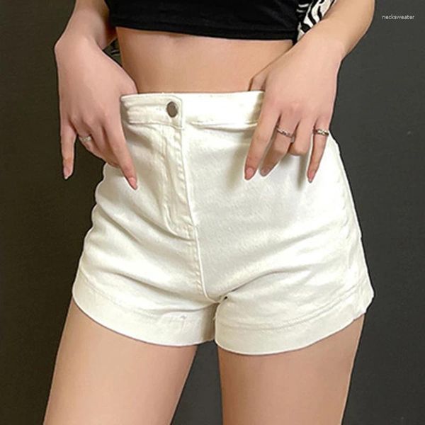 Jeans pour femmes élastiques a-ligne denim court été taille haute pantalon serré mode fille épicée simple grandes jambes petites sexy enveloppées