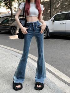Jeans pour femmes Pantalons évasés élastiques Mujer Printemps Vêtements d'été pour femmes Fringe Taille haute Skinny Straight Boot Cut Dégradé Bleu