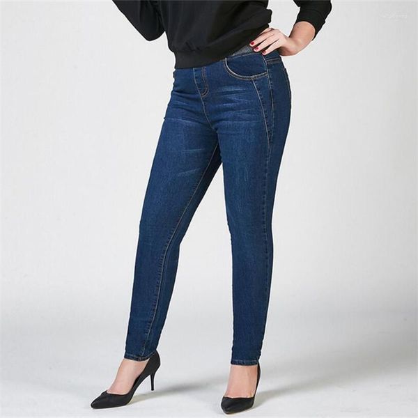 Pantalones vaqueros elásticos para mujer, pantalones coreanos elásticos cómodos con cintura elástica, pantalones pitillo de talla grande 26-40