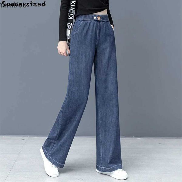 Jeans femme Élastique taille haute Jean droit pour les femmes mince été décontracté jambe large Denim pantalon mode coréenne Vaqueros pantalons amples 2023C24318