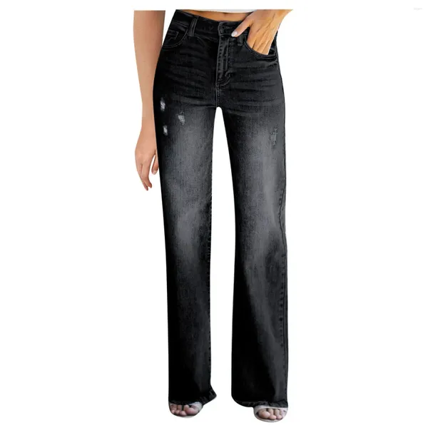 Jeans para mujer Elástico Cintura alta Mujer Bolsillo Pantalón de mezclilla Pantalones con botones delgados Leggings de control de gran tamaño Azul Negro Chándal