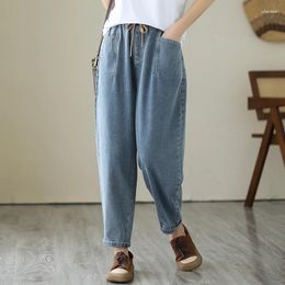 Jeans pour femmes taille élastique pour les femmes 2024 Pantalon mince en vrac été brodé quatre-vingt-neuf points Harlan Daddy