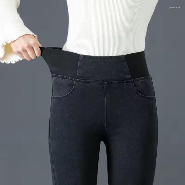 Jean taille haute élastique pour femme, pantalon slim amincissant, extensible, serré au ventre, printemps et automne 2023