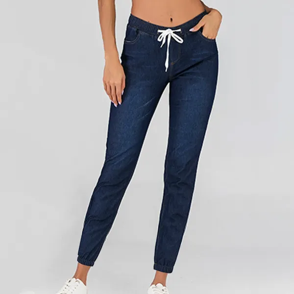 Jeans para mujeres Cintura elástica de talla grande Pantalones de mezclilla de ajuste relajado con dobladillos esposados ​​Reseñas coreanas Muchas ropa