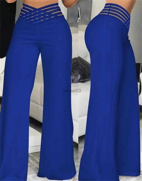 Pantalones Vaqueros De Mujer Elegantes De Cintura Alta Acampanados Pantalones De Mujer Oficina Casual Entrecruzado Parche De Malla Transparente Parche De Malla Pantalones Casuales Ropa Y2K para Mujer