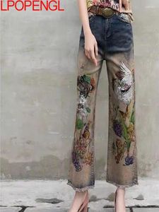 Jean brodé pour femmes, pantalon droit estampillé, taille haute, ample, en Denim, à la mode, automne 2024