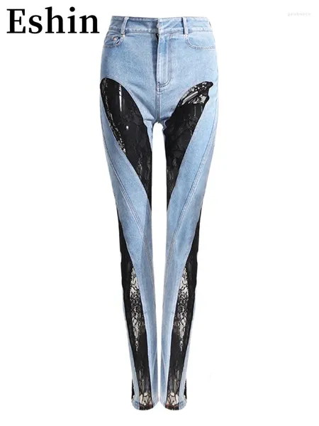 Jeans pour femmes Eshin Taille haute Denim Bleu Contraste Couleur Patchwork Slim Fit Pantalon pour femmes 2023 Mode d'été Femme Y2K Vêtements TH3691