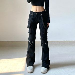 Jeans pour femmes Vêtements européens et américains Pantalon bootcut avec poche en métal Punk