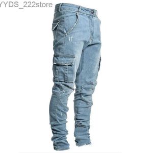 Dames jeans Europese en Amerikaanse modieuze herenjeans met meerdere zakken elastische dikke benen dagelijkse casual sportbroek hoogwaardige goederen jeans yq240423