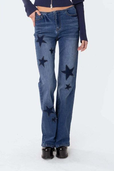 Jeans pour femmes Style rétro de rue européenne et américaine avec conception de badge étoile Micro corne