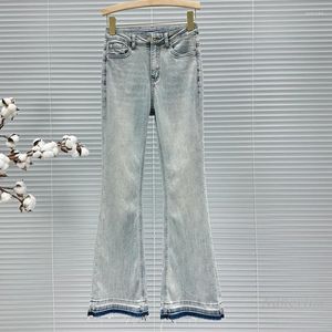 Jeans féminins style européen slim-atellared en denim pantalon 2024 Summer High Taist Elastic Slim Fit All-Match Bootcut Pantal