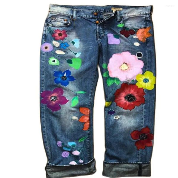 Jeans para mujeres Europa-EE. UU. Mujeres/niña Mid-Mid Chieve Dibujo de color enjuague Broken Hoe Old Vintage Straight Type Cowboy Pantal