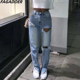 Jeans féminins Fagadoer Fashion Streetwear Femme Femme haute taille Pantalon Denim Automne Trou Casual Hole Slit Cowboy pantalon Femme