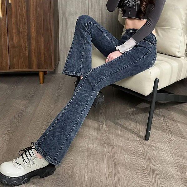 Jeans pour femmes Mode 2023 Spring Boot Cut Casual Denim Vintage Pantalons longs Slim Fit Baggy évasé T46