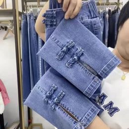 Dames jeans mode 2024 lente herfst elastische taille recht rechtstreeks enkellengte broek vrouwelijk strak verlengt denim