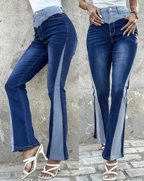 Jean femme mode 2024 été décontracté Sexy pantalon élégant Colorblock poche Design Denim évasé femme pantalon bas