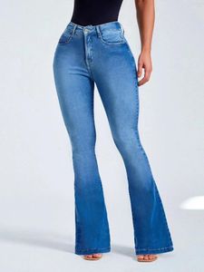 Dames jeans mode blauw voor vrouwen hoge taille streetwear stretch flar leded dames denim broek vintage kleding