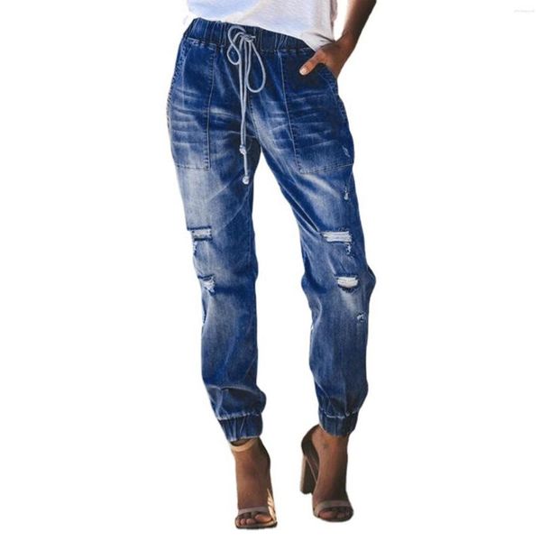 Jeans pour femmes mode décontracté cordon contrôle trop pantalon jambe large pour femmes taille haute dames taille 14