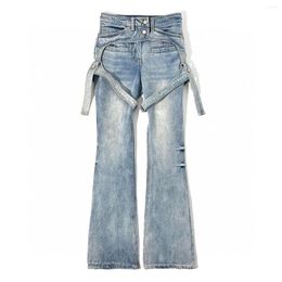 Damesjeans Mode Klassiek Trendy Luxe Design Punk Y2K Mid Taille Band Flare Broek Vrouwelijk C5