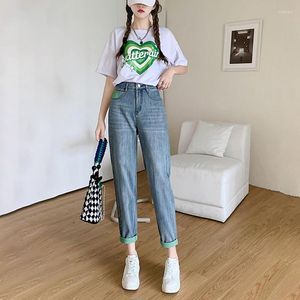 Jeans pour femmes Mode Couleur Contraste Slouchy Baggy Femmes Taille Haute Boyfriends Pantalon Filles Mignon Bleu Lâche Haren