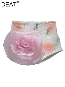 Jeans pour femmes short denim de la mode basse 3d floral décore peinture de couleur poches pantalon d'été 2024 marée 29l7239